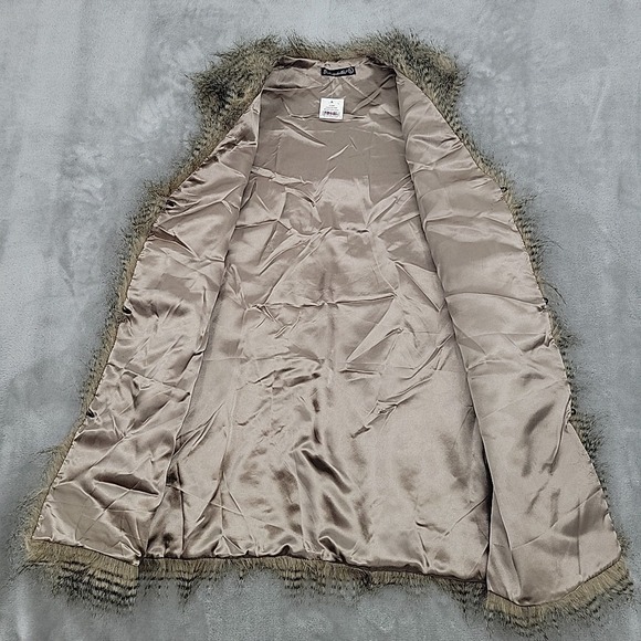 Amanda Blu NEW Womens Owl Vest Size Large Long Fur Brown Cute Open Front Pockets - Picture 4 of 10
